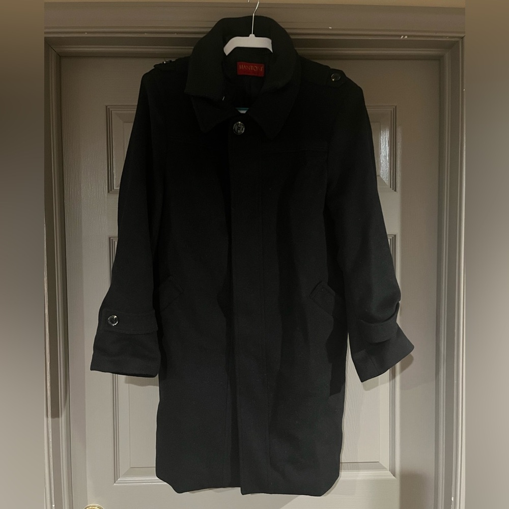 Mantoni Black Long Coat Cashmere Wool Blend Zip & Button up. Mens Size 40 R